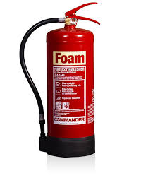 Cream-labelled foam fire extinguisher for Class A and B fires